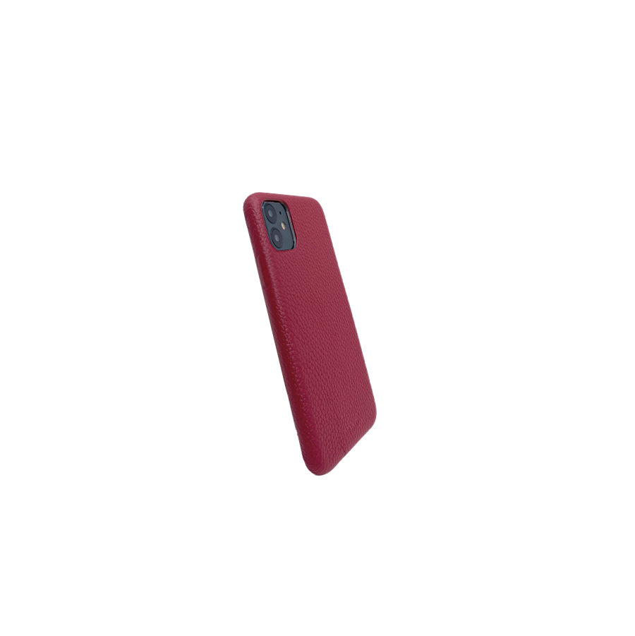 Trendy red pebble leather iPhone 11 case with a minimalist design and personalization options.