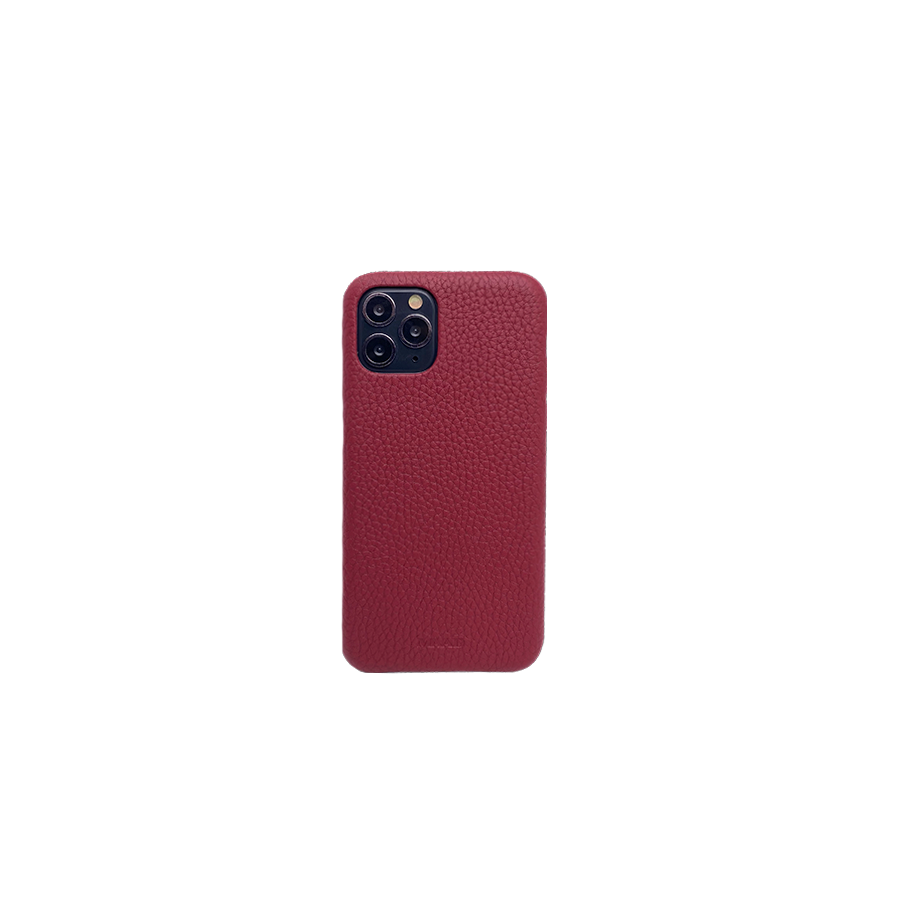 Stylish red pebble leather case for iPhone 11 Pro, featuring a minimalist design and personalization options.