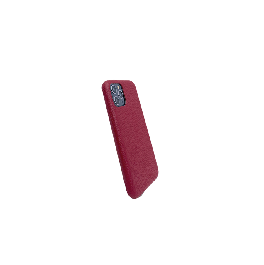 Stylish red pebble leather case for iPhone 11 Pro, featuring a minimalist design and personalization options.