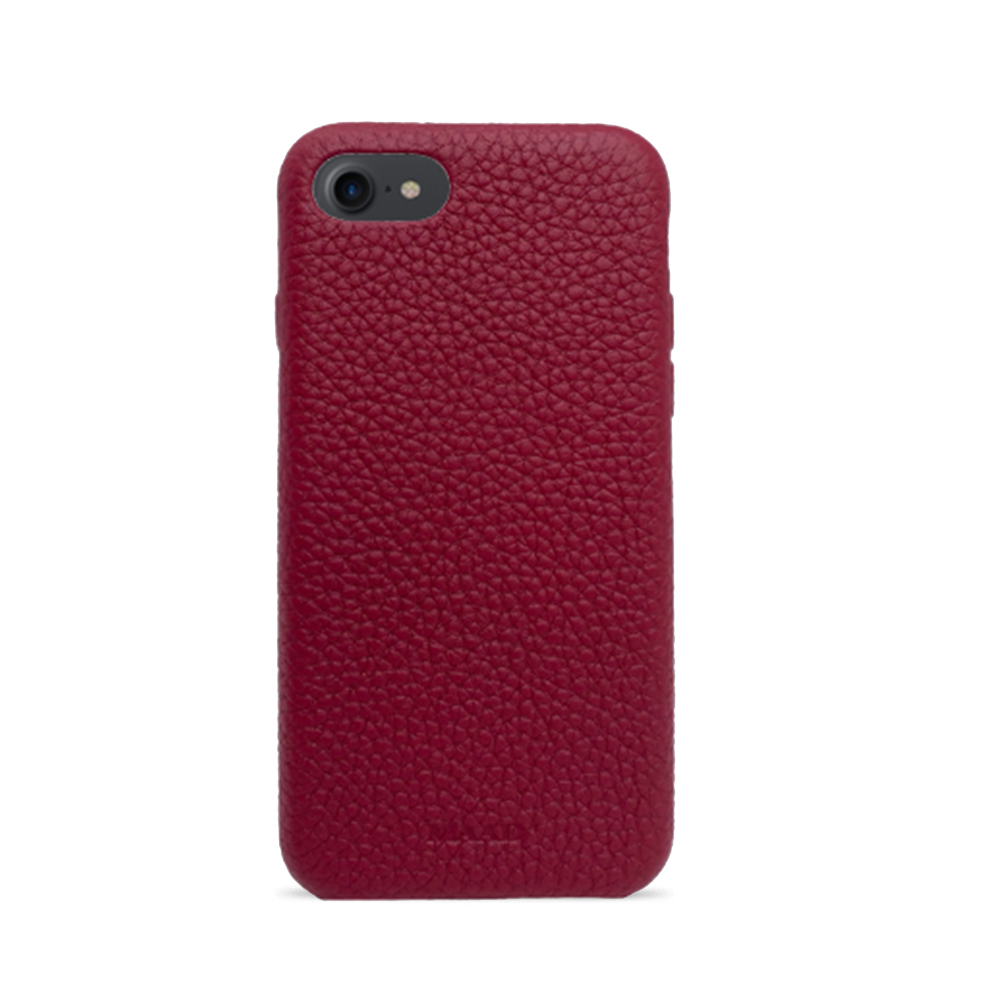 Stylish red pebble leather case for iPhone 7/8/SE, featuring a minimalist design and personalization options.