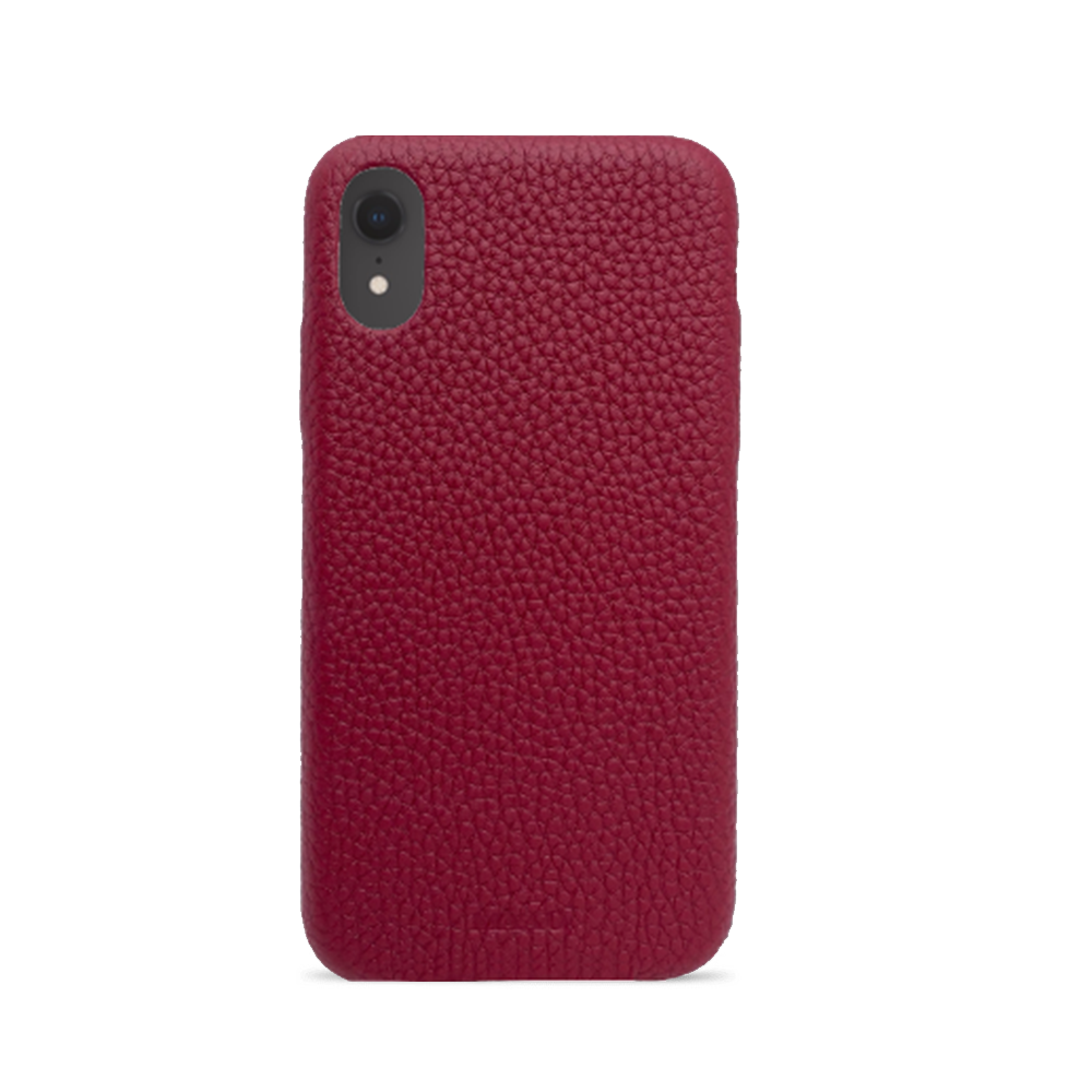 Stylish red pebble leather case for iPhone XR, featuring a minimalist design and personalization options.