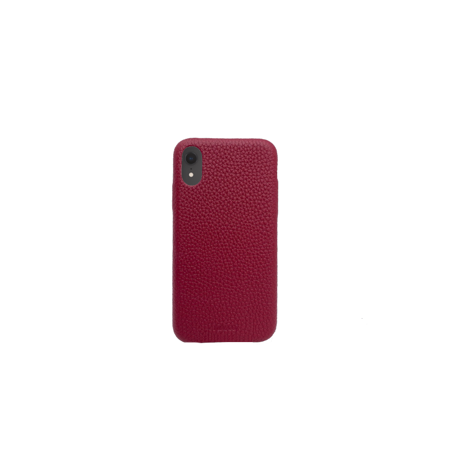 Stylish red pebble leather case for iPhone XR, featuring a minimalist design and personalization options.