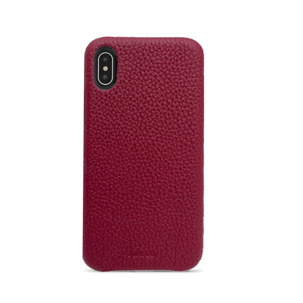 Stylish red pebble leather case for iPhone X/XS, featuring a minimalist design and personalization options.