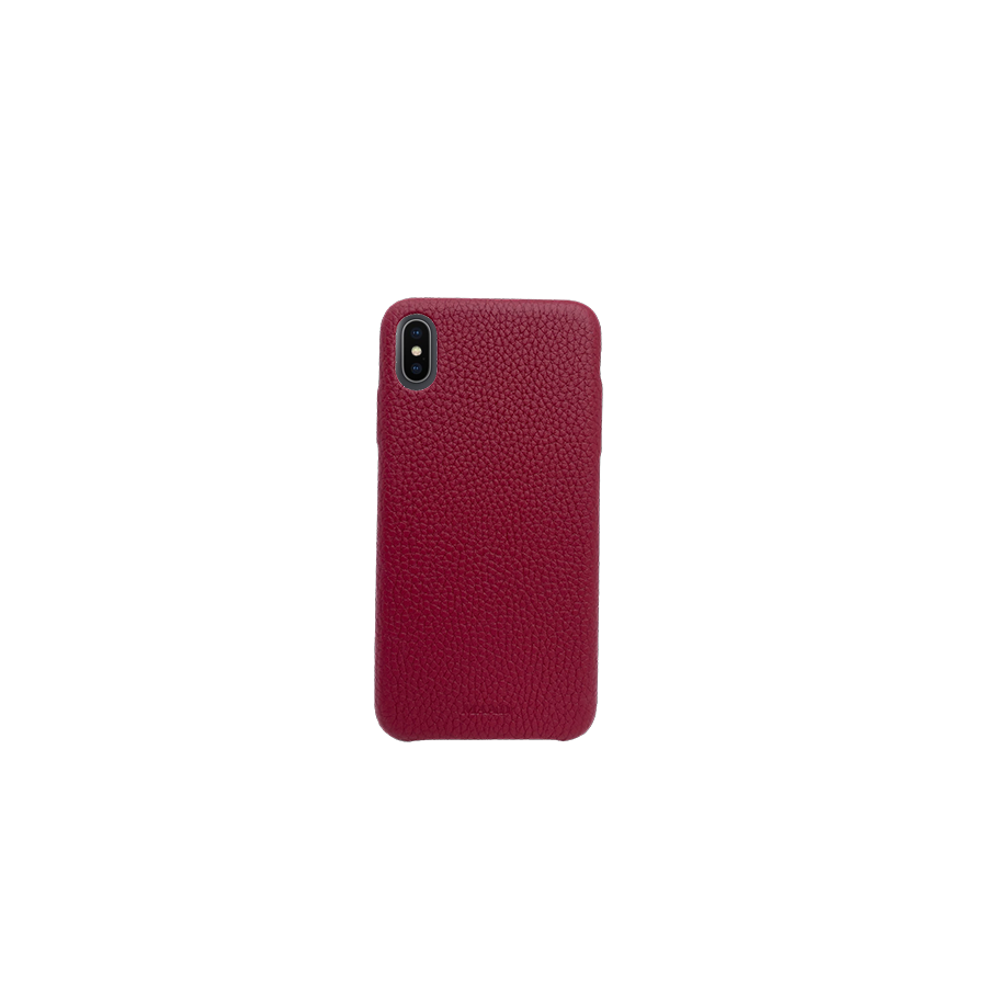 Stylish red pebble leather case for iPhone X/XS, featuring a minimalist design and personalization options.