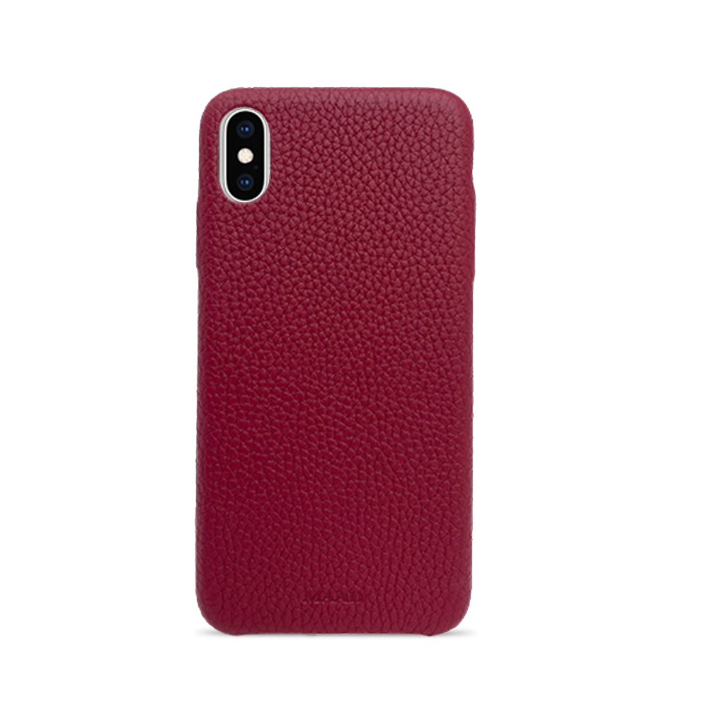 Trendy red pebble leather case for iPhone XS Max, featuring a minimalist design and personalization options.