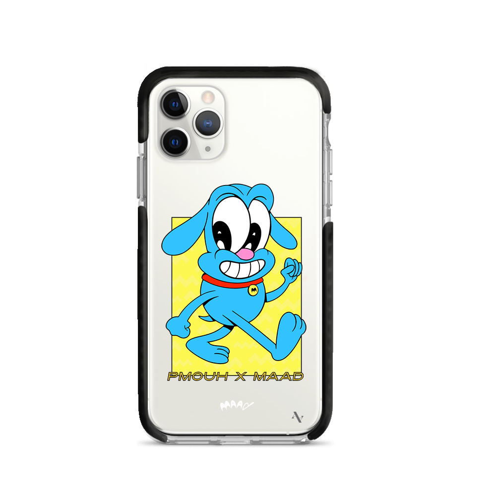 PMouh x MAAD iPhone 11 Pro Clear Case featuring unique characters and a slim design for protection.