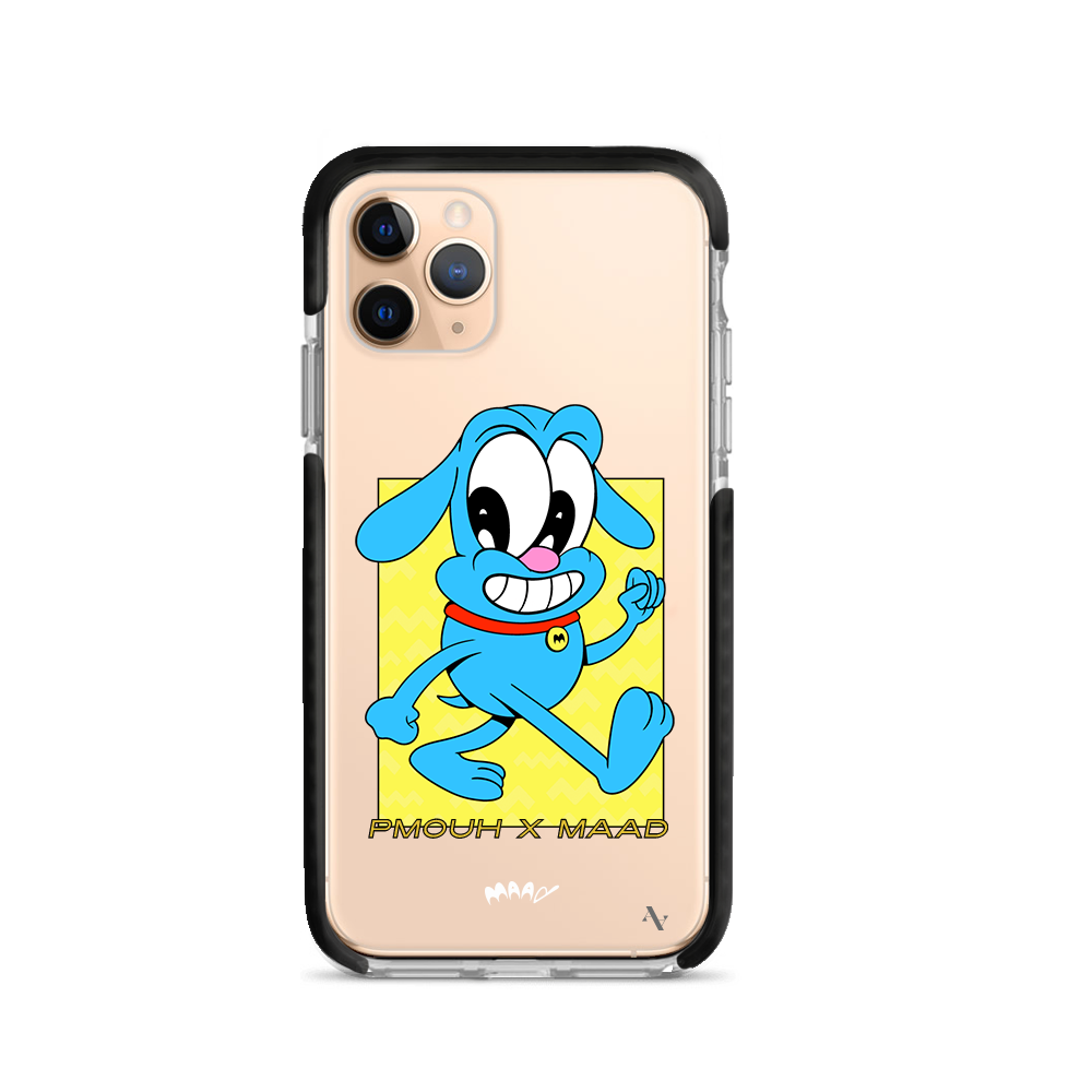 PMouh x MAAD iPhone 11 Pro Clear Case featuring unique characters and a slim design for protection.