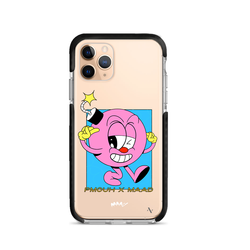 PMouh x MAAD iPhone 11 Pro Clear Case featuring unique characters and a slim design for protection.