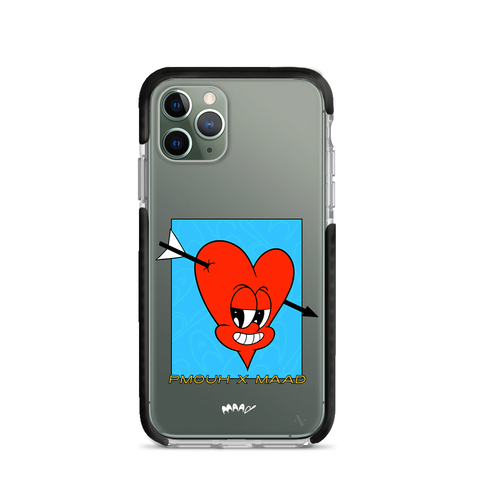 PMouh x MAAD iPhone 11 Pro Clear Case featuring unique characters and a slim design for protection.