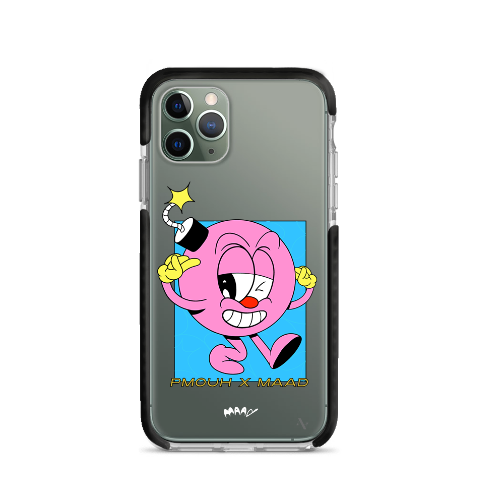 PMouh x MAAD iPhone 11 Pro Clear Case featuring unique characters and a slim design for protection.