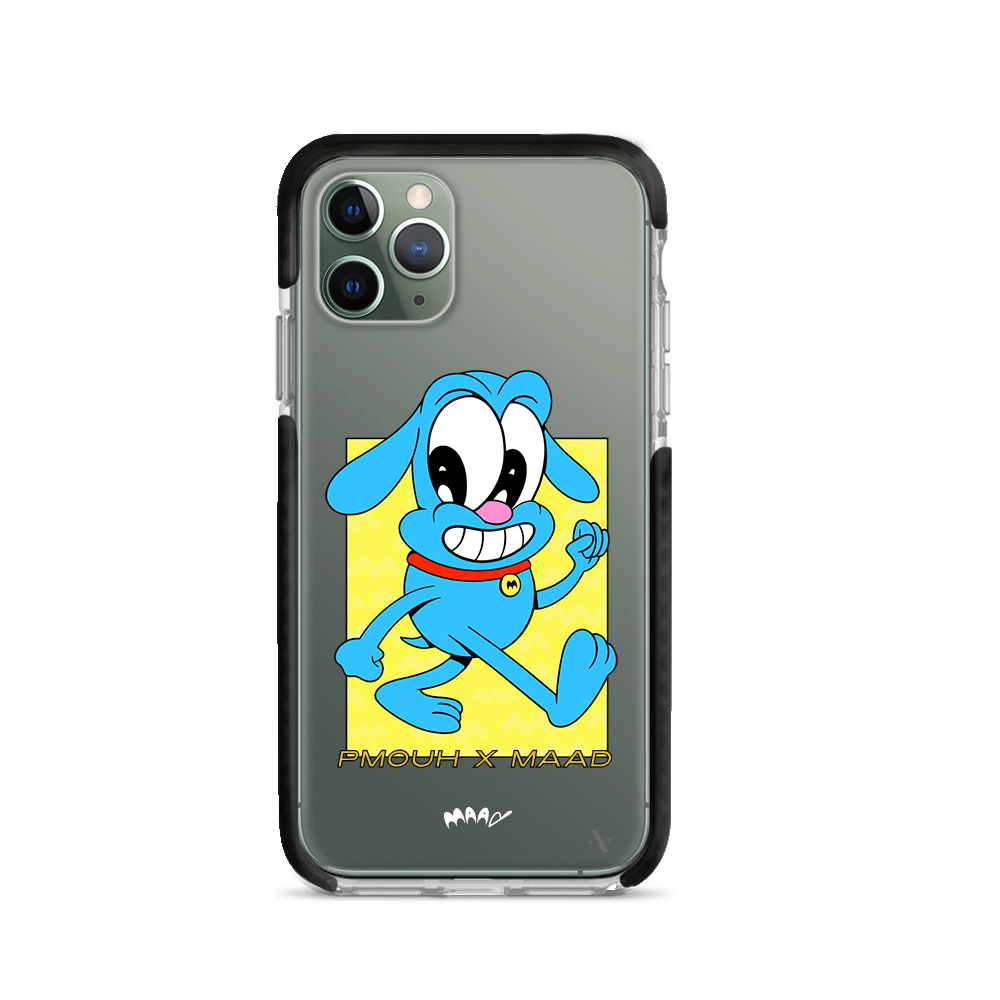 PMouh x MAAD iPhone 11 Pro Clear Case featuring unique characters and a slim design for protection.