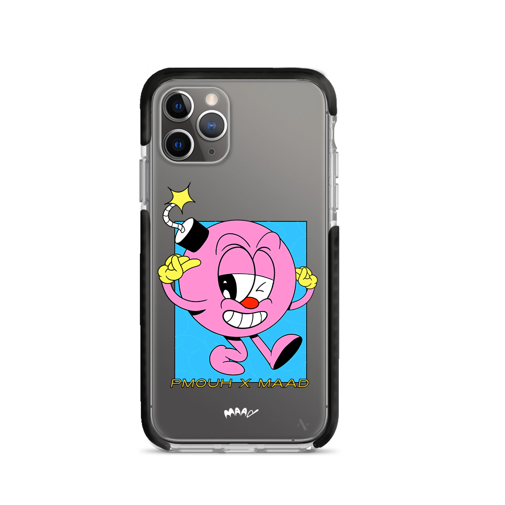 PMouh x MAAD iPhone 11 Pro Clear Case featuring unique characters and a slim design for protection.