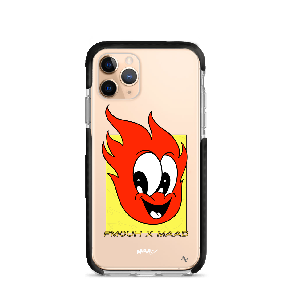 PMouh x MAAD iPhone 11 Pro Clear Case featuring unique characters and a slim design for protection.