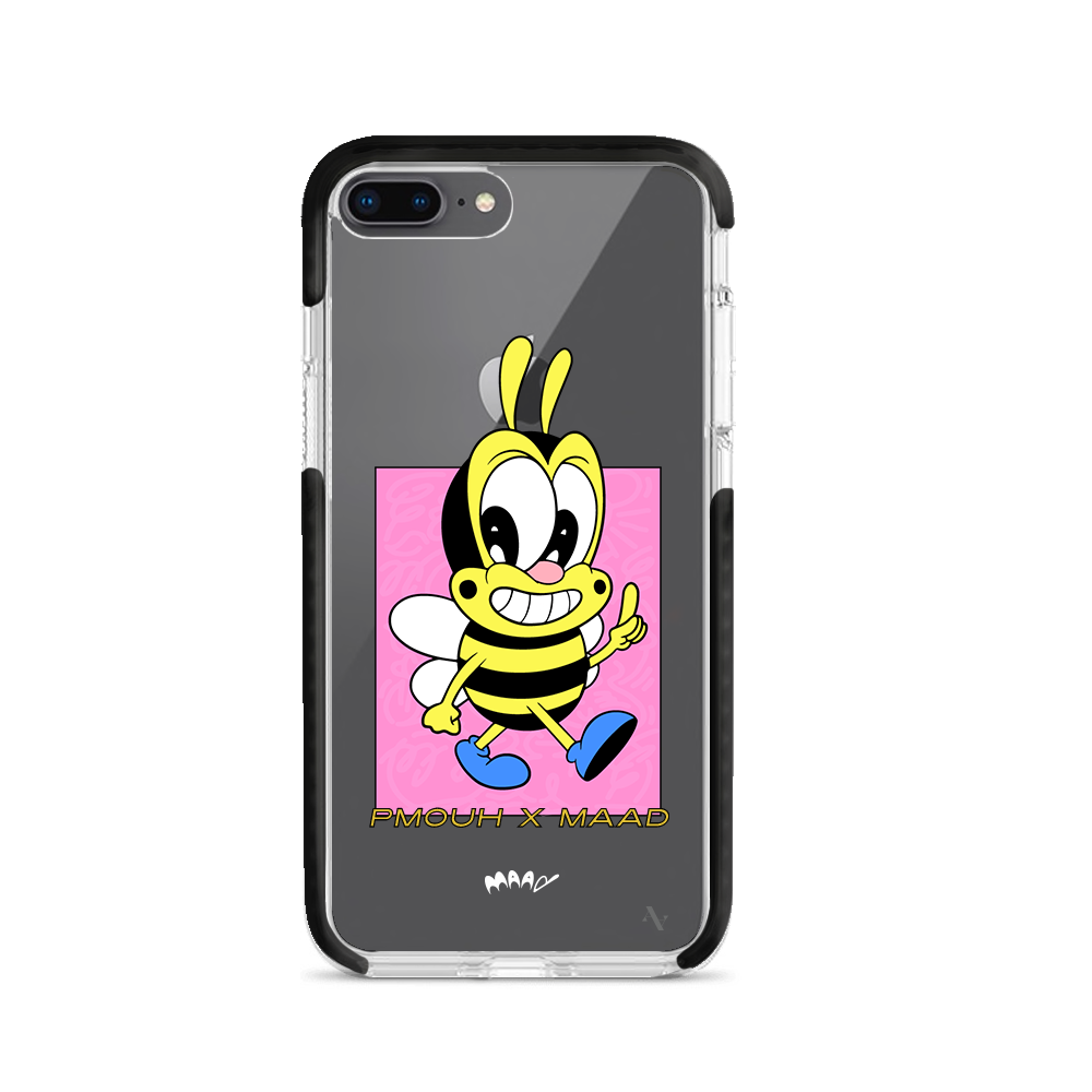 PMouh x MAAD Clear Case for iPhone 7/8 Plus featuring vibrant anthropomorphic characters and a slim design for protection.