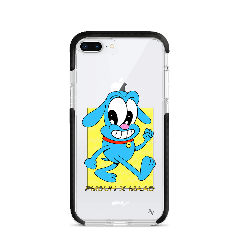 PMouh x MAAD Clear Case for iPhone 7/8 Plus featuring vibrant anthropomorphic characters and a slim design for protection.