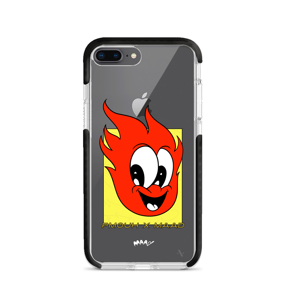 PMouh x MAAD Clear Case for iPhone 7/8 Plus featuring vibrant anthropomorphic characters and a slim design for protection.