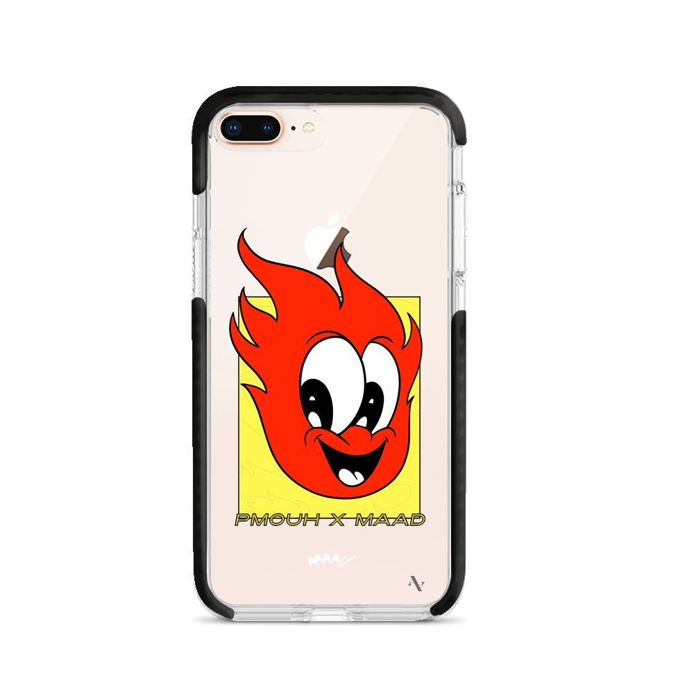 PMouh x MAAD Clear Case for iPhone 7/8 Plus featuring vibrant anthropomorphic characters and a slim design for protection.