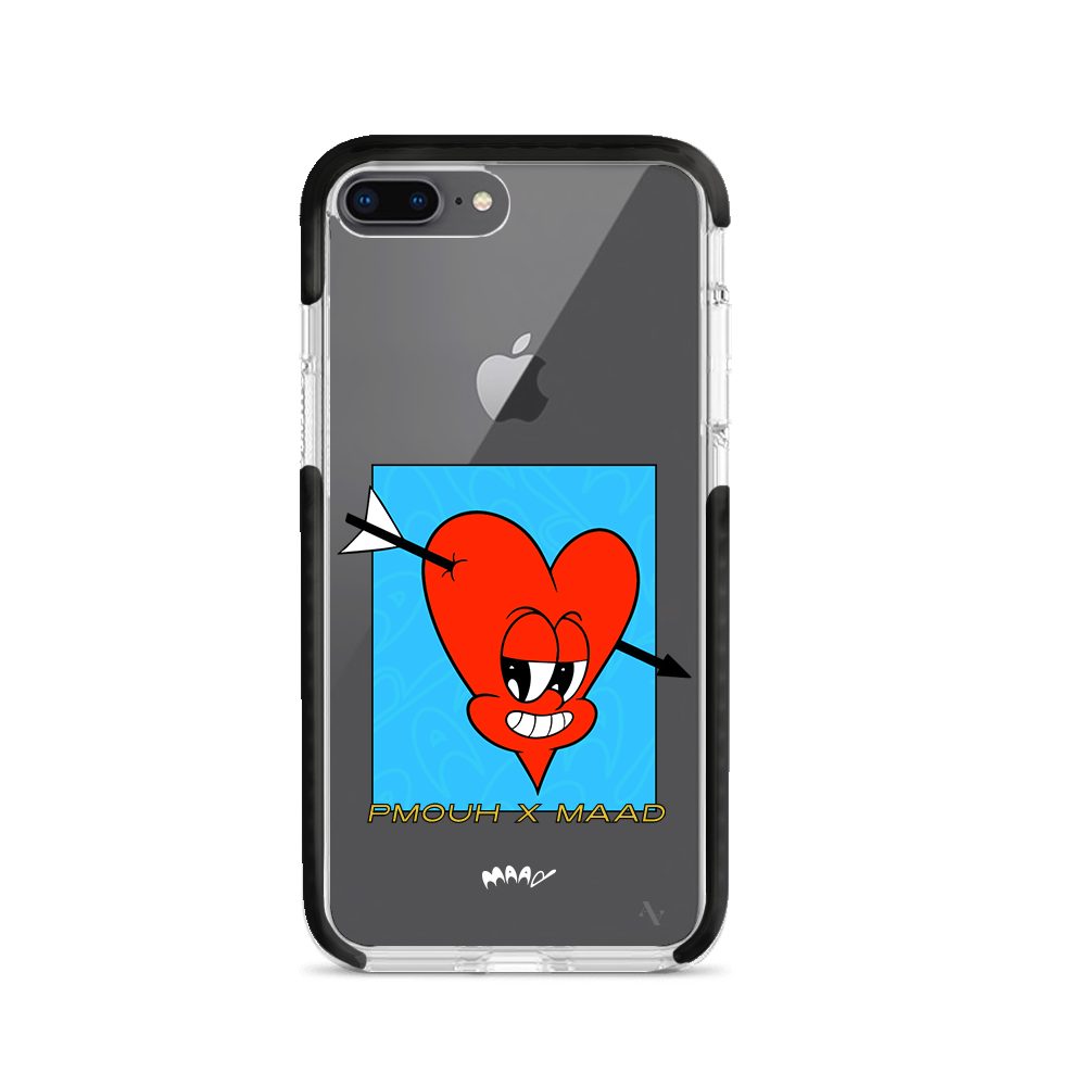 PMouh x MAAD Clear Case for iPhone 7/8 Plus featuring vibrant anthropomorphic characters and a slim design for protection.