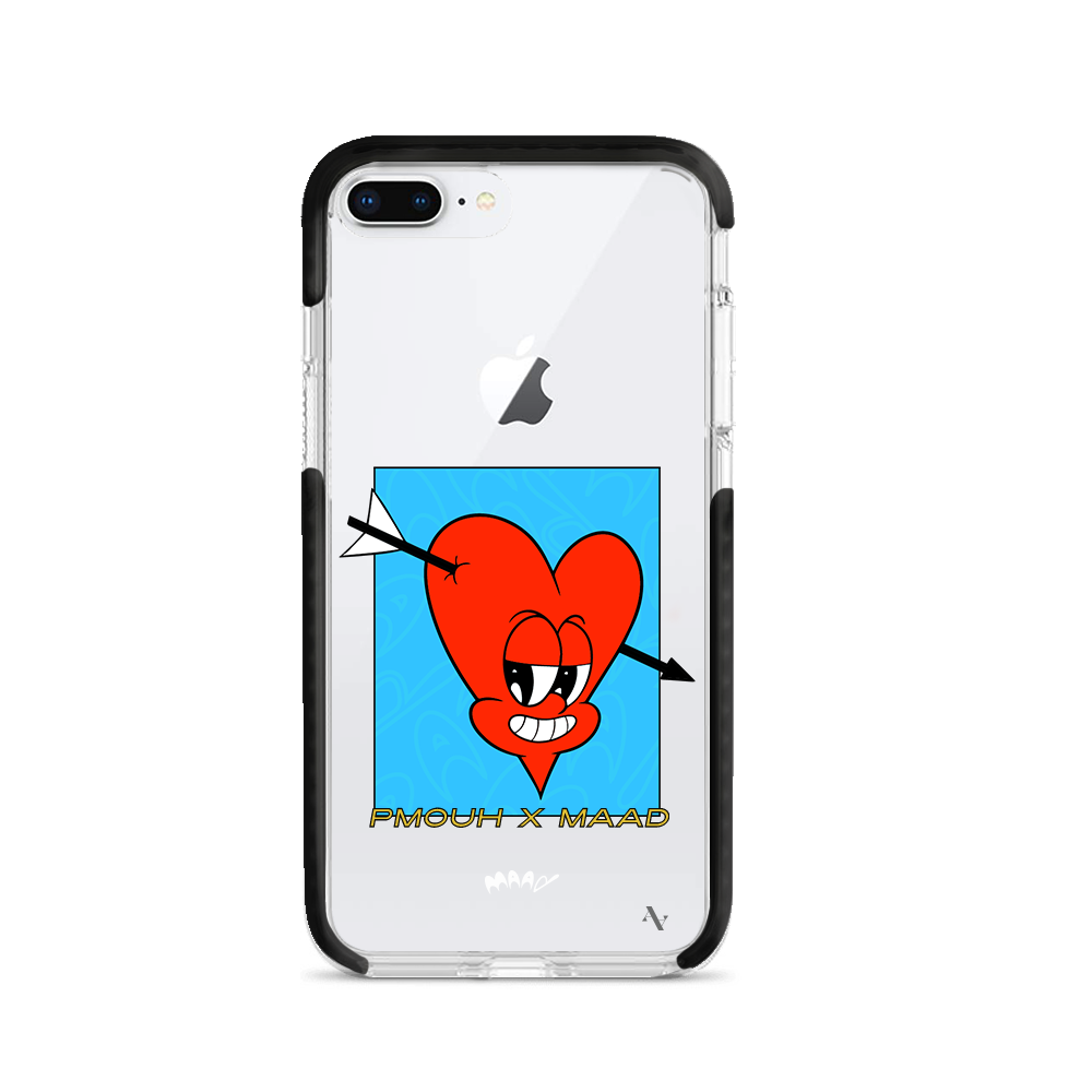 PMouh x MAAD Clear Case for iPhone 7/8 Plus featuring vibrant anthropomorphic characters and a slim design for protection.