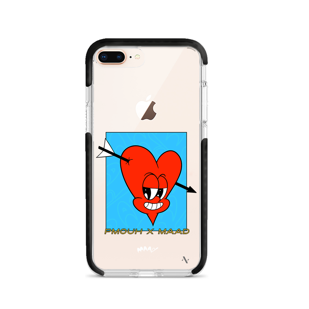 PMouh x MAAD Clear Case for iPhone 7/8 Plus featuring vibrant anthropomorphic characters and a slim design for protection.