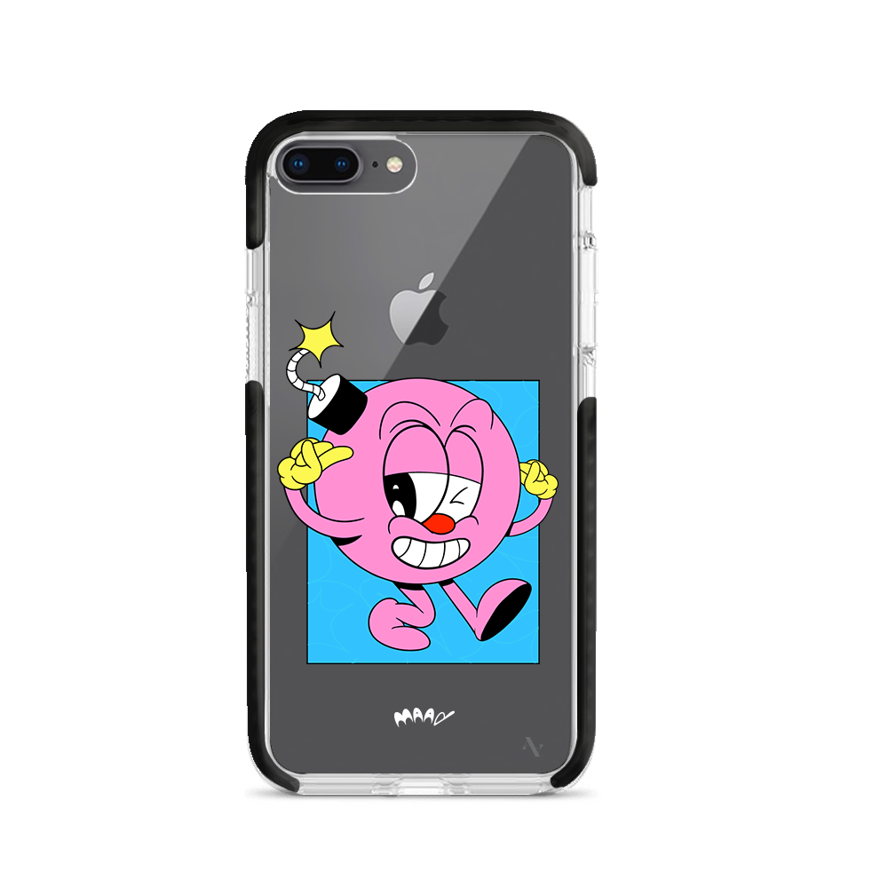 PMouh x MAAD Clear Case for iPhone 7/8 Plus featuring vibrant anthropomorphic characters and a slim design for protection.