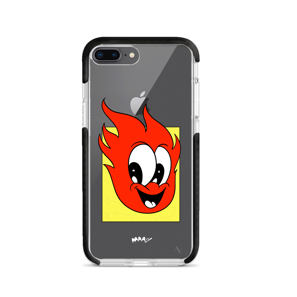 PMouh x MAAD Clear Case for iPhone 7/8 Plus featuring vibrant anthropomorphic characters and a slim design for protection.