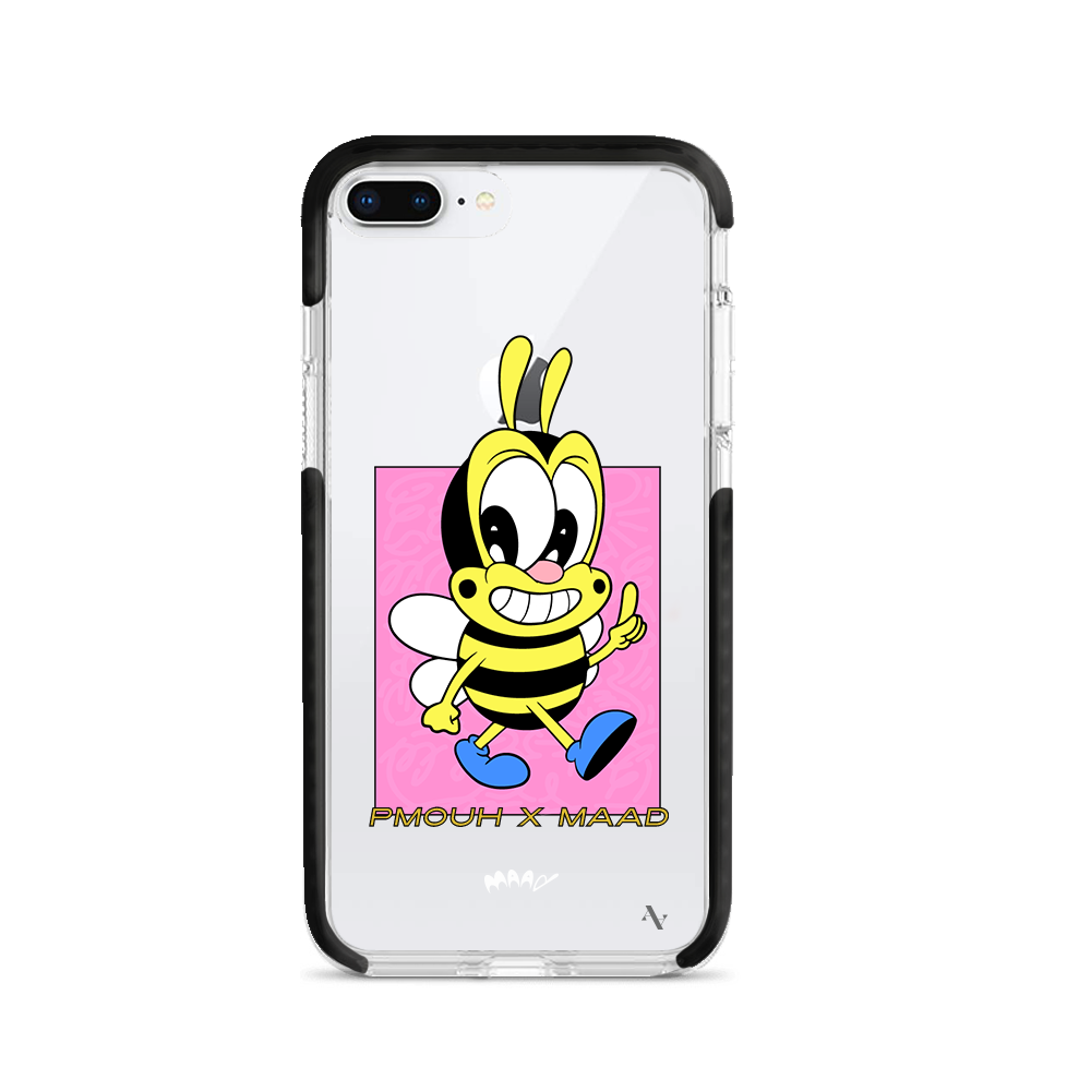 PMouh x MAAD Clear Case for iPhone 7/8 Plus featuring vibrant anthropomorphic characters and a slim design for protection.