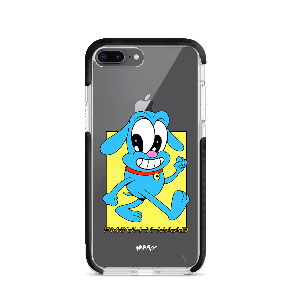 PMouh x MAAD Clear Case for iPhone 7/8 Plus featuring vibrant anthropomorphic characters and a slim design for protection.