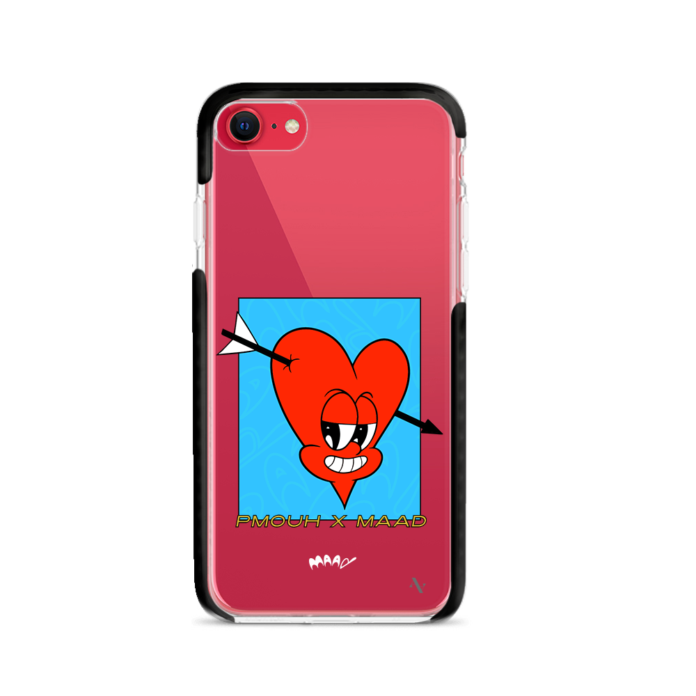 PMouh x MAAD Clear Case for iPhone 7/8/SE featuring vibrant characters and a slim design for protection.