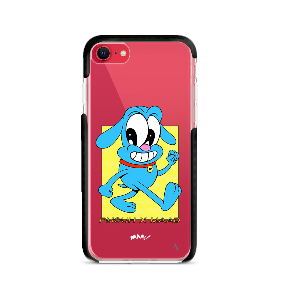 PMouh x MAAD Clear Case for iPhone 7/8/SE featuring vibrant characters and a slim design for protection.