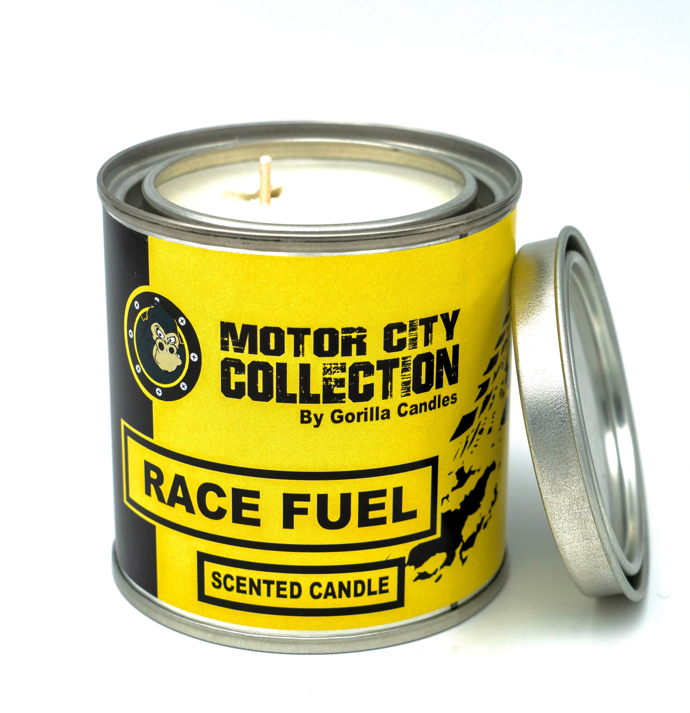 A bottle of Race Fuel showcasing its vibrant label and high octane content, designed for performance vehicles.