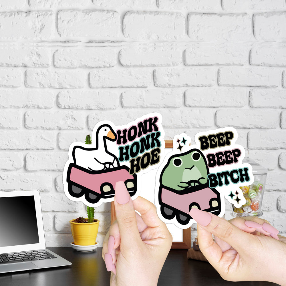 A collection of colorful vinyl stickers featuring positive messages and designs, perfect for personalizing items.