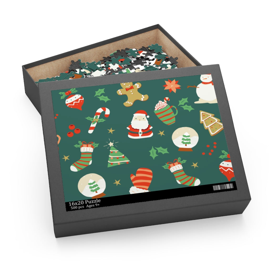 Retro Christmas Jigsaw Puzzle with 500 high-quality chipboard pieces, featuring a vibrant holiday design in a gift-ready box.