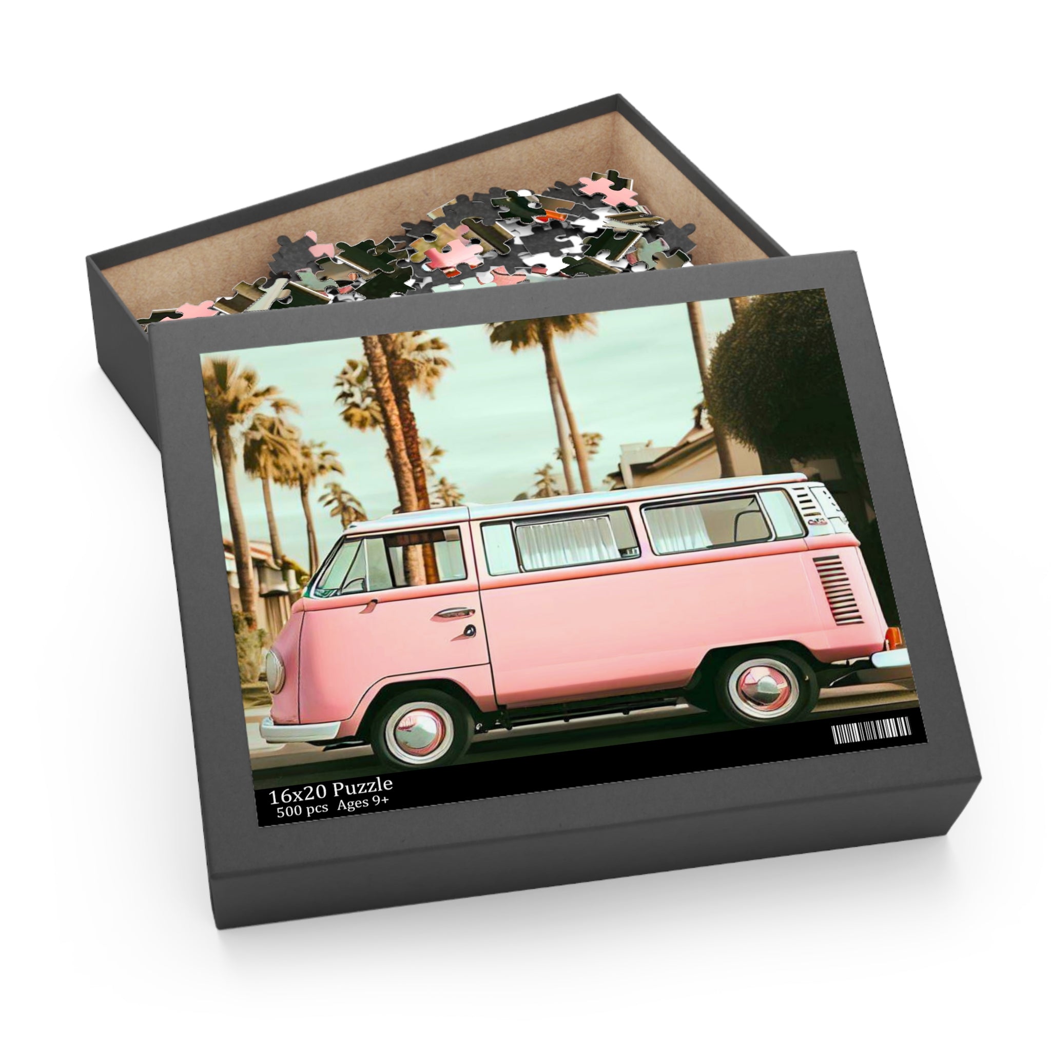 Retro Neighborhood Van Jigsaw Puzzle with 500 high-quality chipboard pieces, showcasing a charming neighborhood scene.