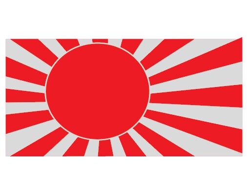 Rising Sun Flag JDM decal sticker on a laptop and car window, showcasing vibrant red and white design.