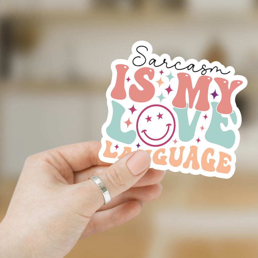 A collection of Sarcasm stickers featuring vibrant designs, showcasing their durable and waterproof vinyl material.