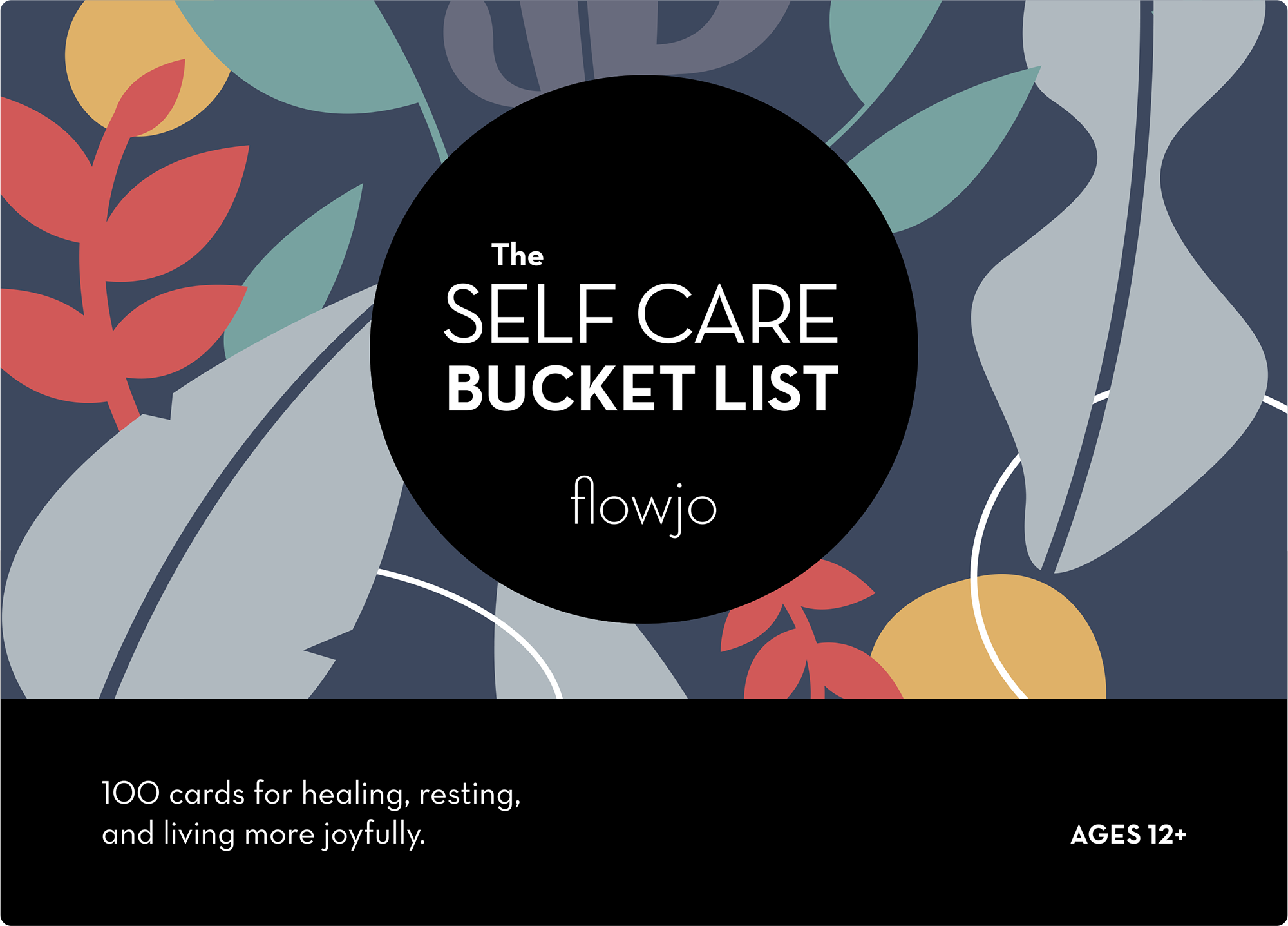 A beautifully designed box labeled 'Self Care Bucket List' filled with colorful cards and activities promoting self-love and well-being.