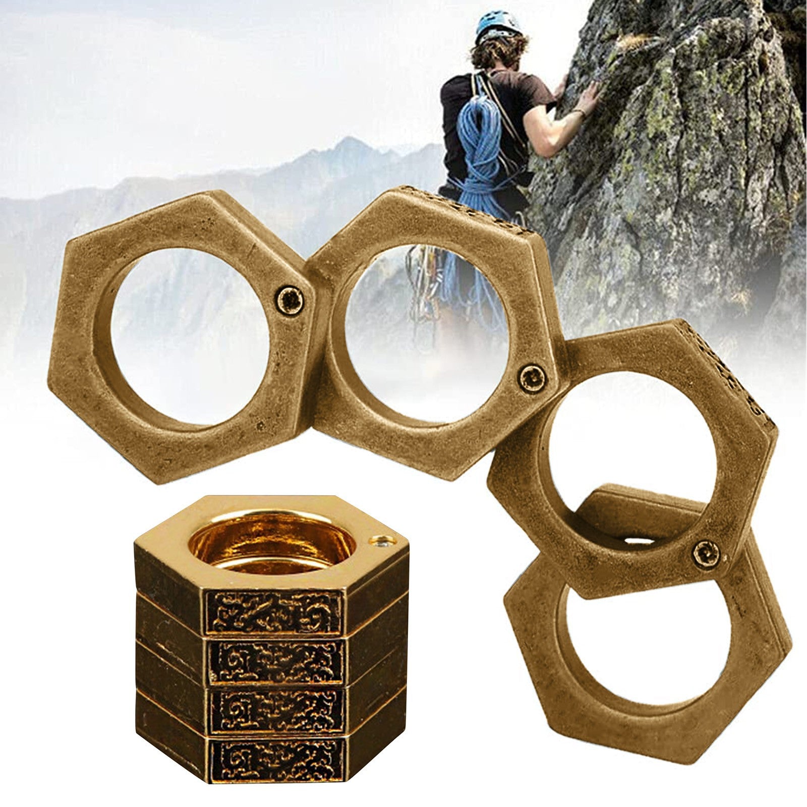 A stylish Self Defense Ring with a hexagon design, made of durable alloy, featuring an antique finish suitable for emergencies.