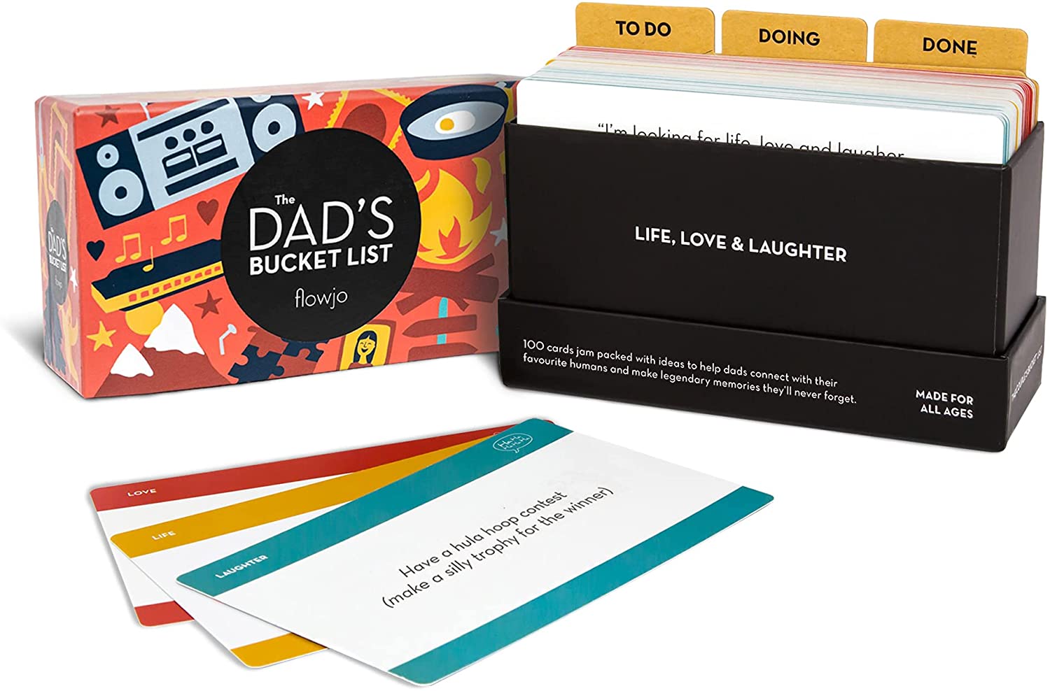 The Dad's Bucket List box featuring 100 adventure ideas for fathers and children, designed to create memorable experiences.