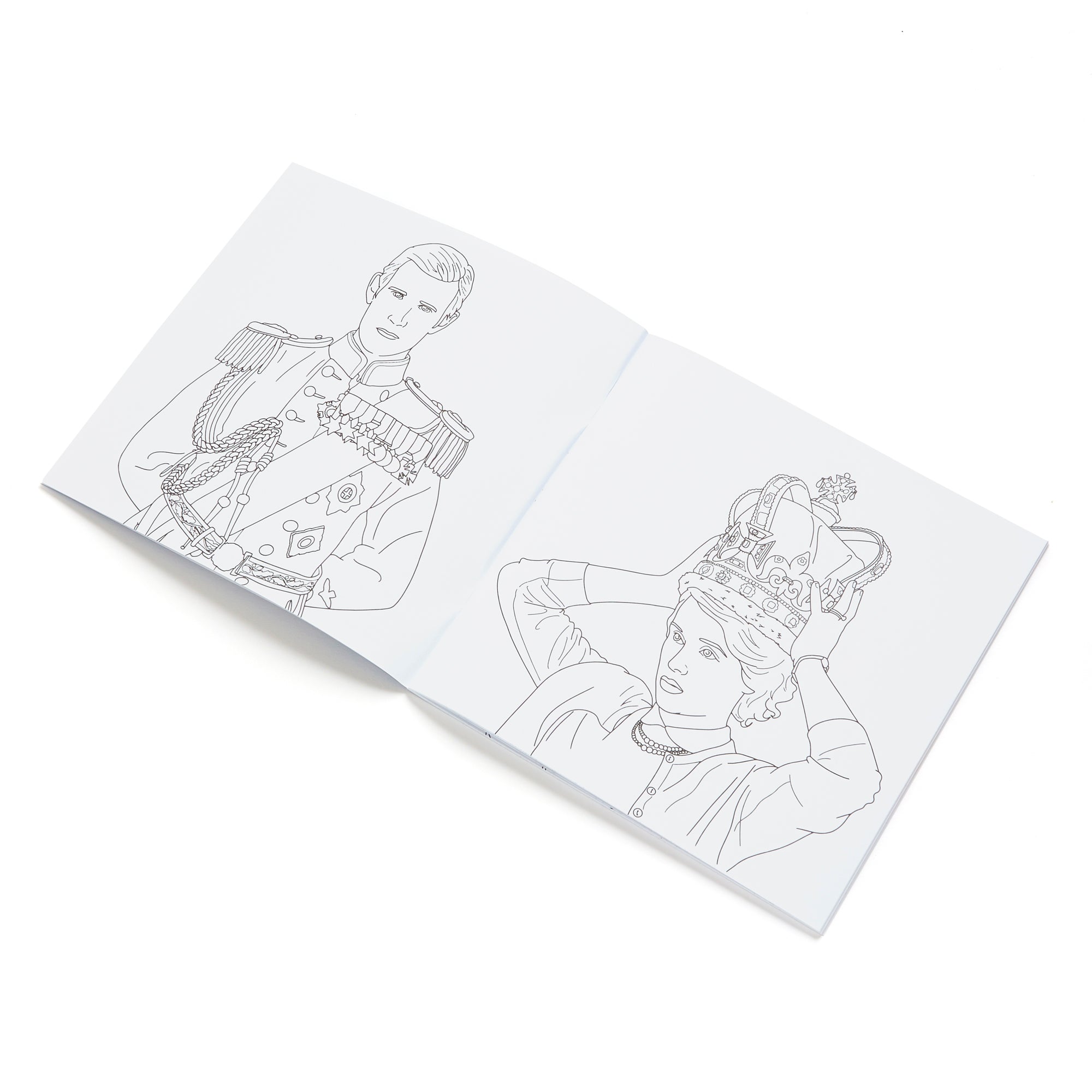 The Firm Colouring Book featuring royal-themed illustrations inspired by The Crown, showcasing Queen Elizabeth and Princess Margaret.