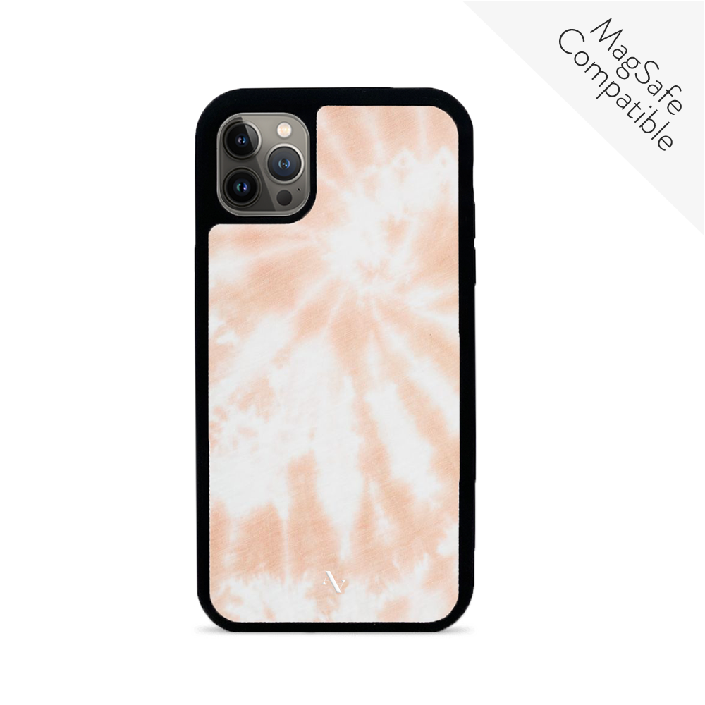 Tie Dye Melon Fever iPhone 13 Pro Max case featuring vibrant colors and vegan leather material with a soft rubber rim.