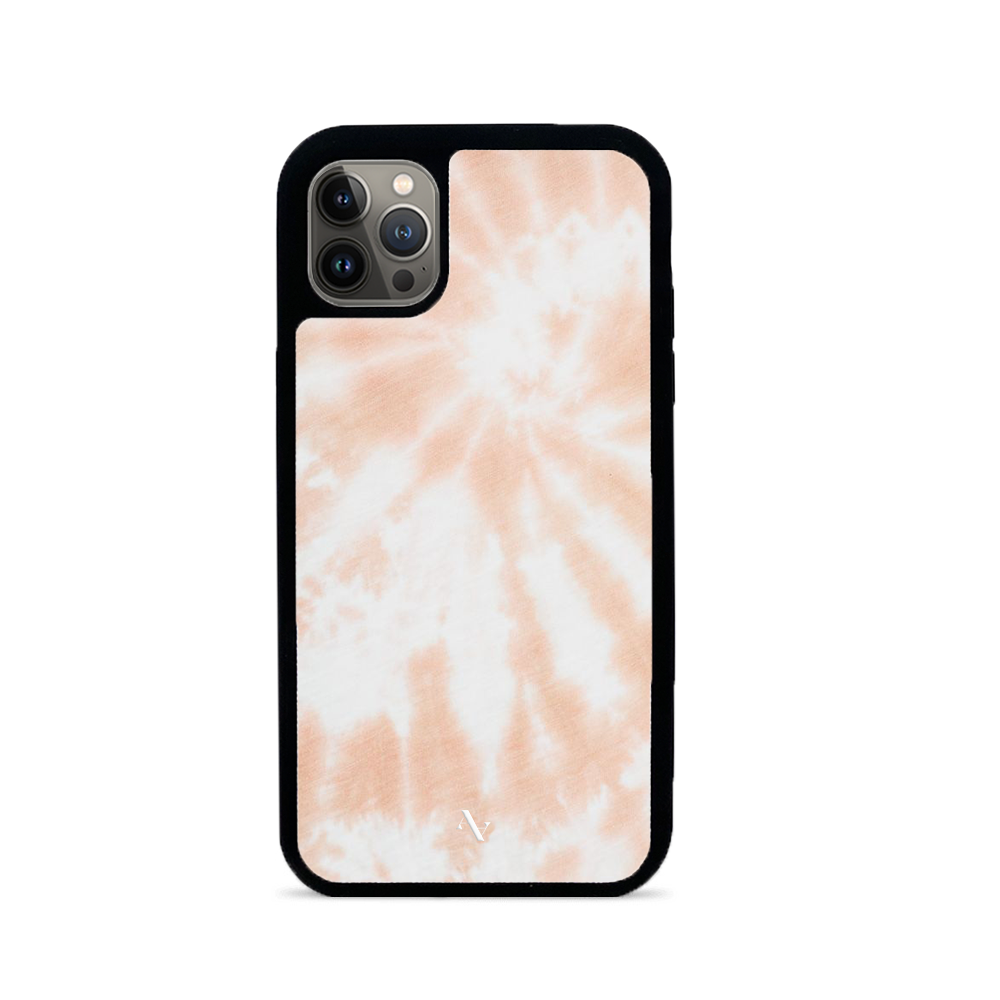 Tie Dye Melon Fever iPhone 13 Pro Max case featuring vibrant colors and vegan leather material with a soft rubber rim.