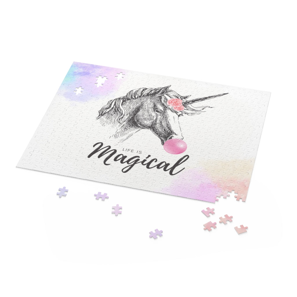 A colorful 500-piece jigsaw puzzle featuring a magical unicorn scene, beautifully packaged in a gift-ready box.