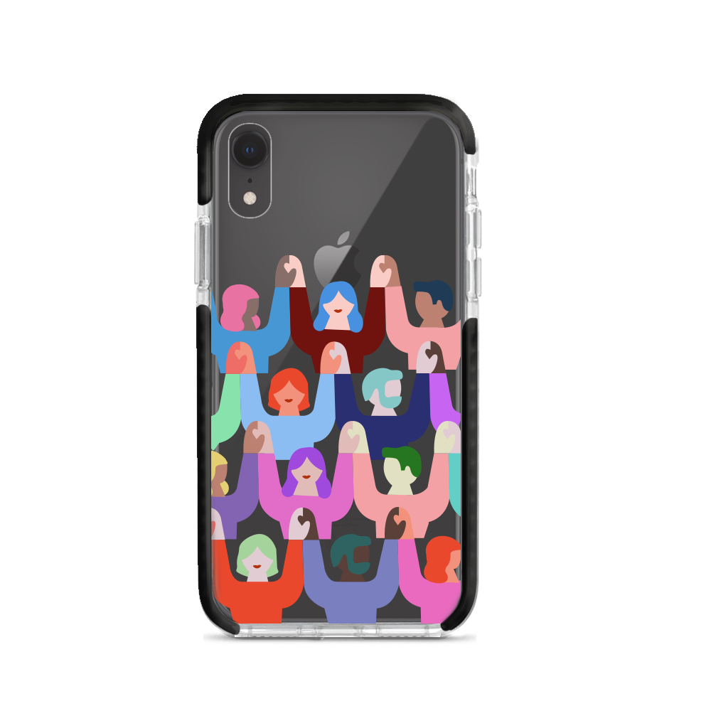 A clear iPhone XR case from the United bump series, showcasing its slim design and impact-absorbing materials.