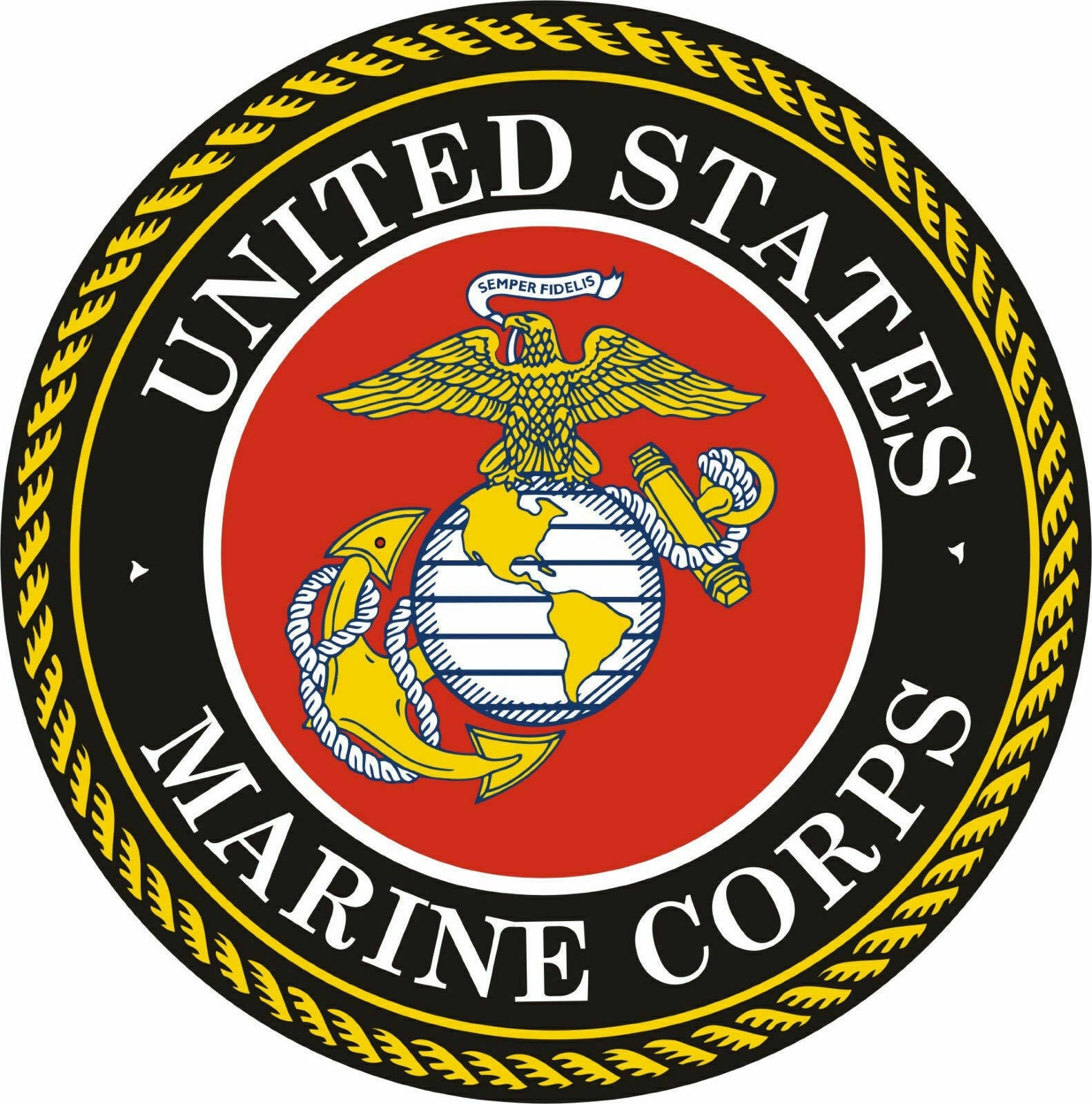 United States Marine Corp decal sticker on a car window, showcasing the Marine Corps emblem in vibrant colors.