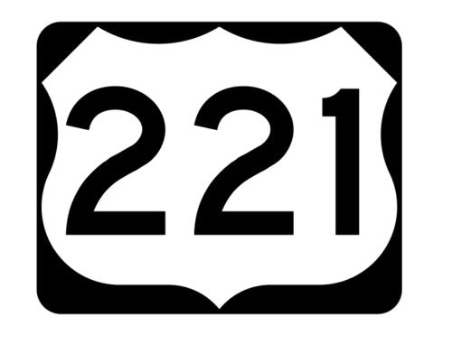 US Route 221 sticker featuring a highway sign design, made from premium vinyl, ideal for decoration on various surfaces.