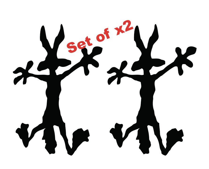 Set of 2 Wile E Coyote vinyl decals featuring a humorous wall splat design.