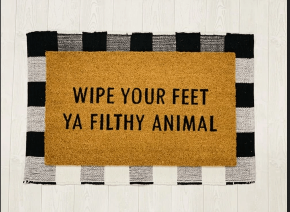 Wipe Your Feet doormat with humorous black script on natural coir background, perfect for outdoor use.