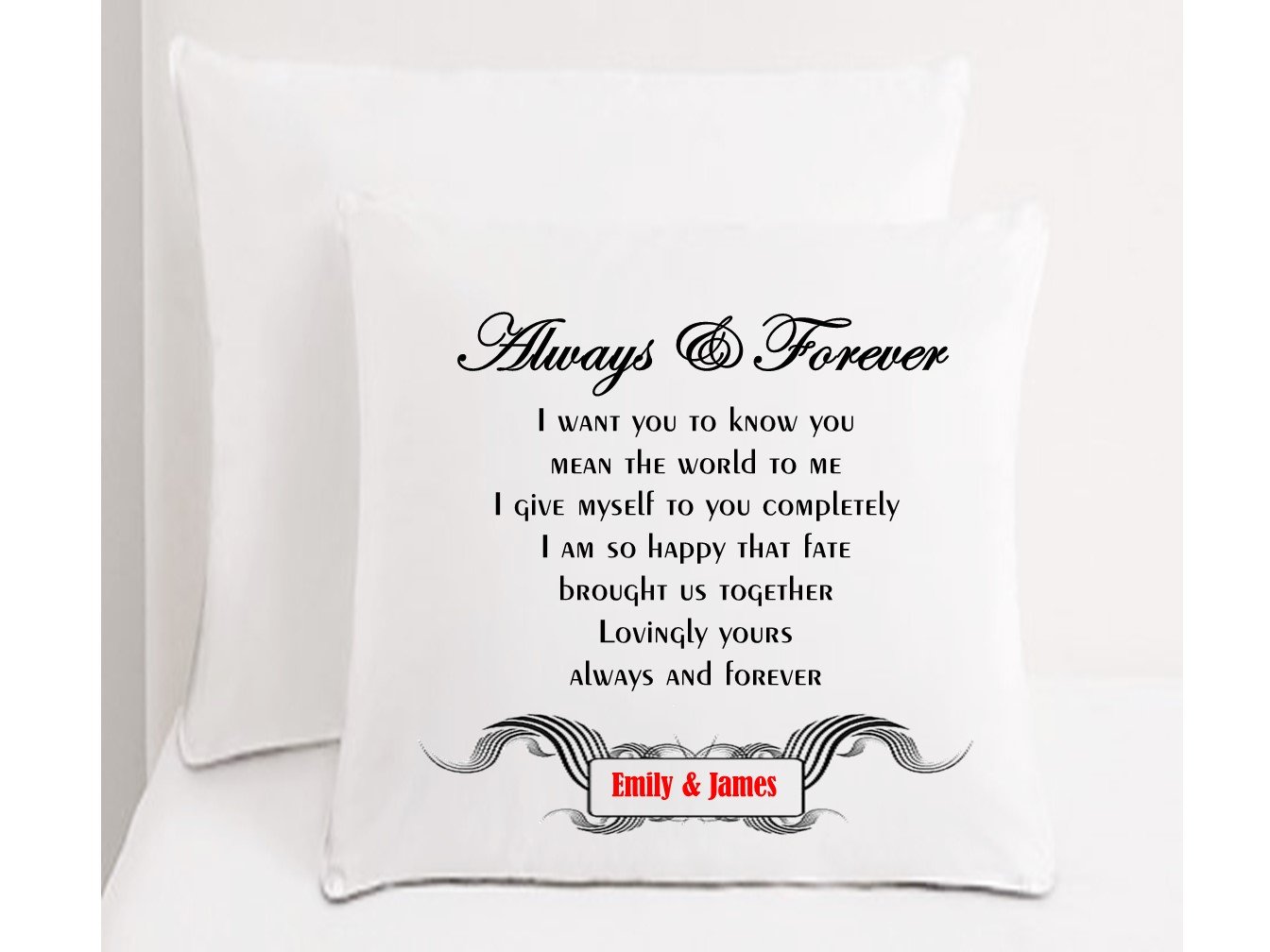 Always & Forever Personalised Love Cushion, 35cm x 35cm, soft polyester fabric, customizable with names, perfect gift for loved ones.