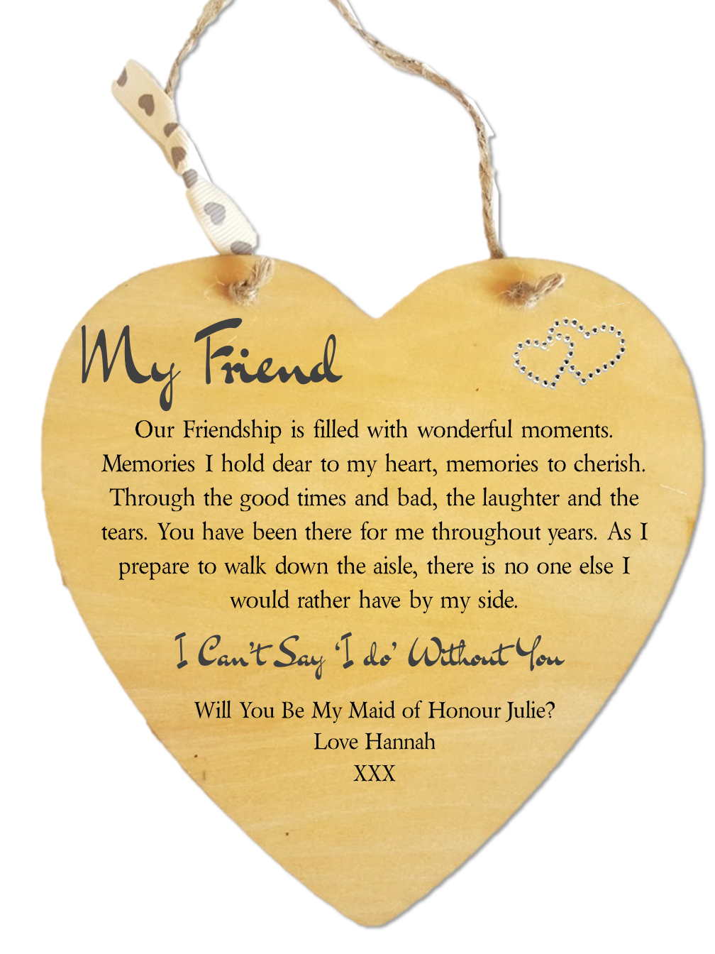 Personalised Friendship Wedding Poem Plaque for bridesmaids, featuring elegant design and customizable options.